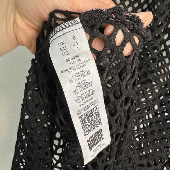 Reclaimed Vintage Black Mesh Cover Up Long Maxi Dress Women's 2 - Picture 8 of 8